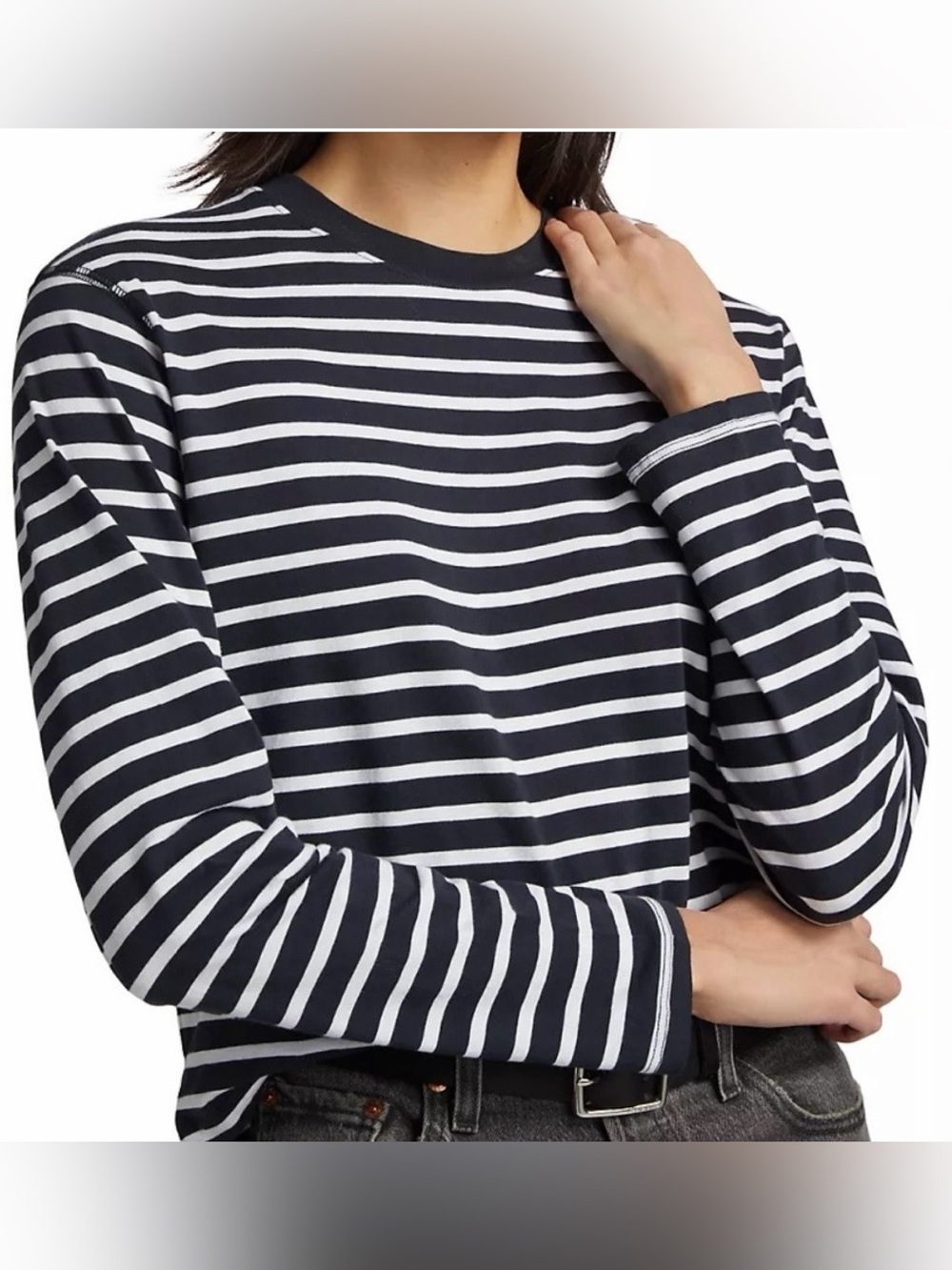 ATM Anthony Thomas Melillo Navy and White Striped Long-Sleeve Crew - Picture 3 of 8